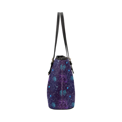 Zodiac Galaxy Design Print Leather Tote Bag
