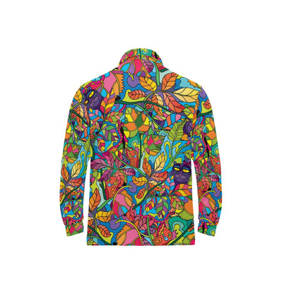 Psychedelic Trippy Flower Print Long Sleeve Polo Shirt For Men's