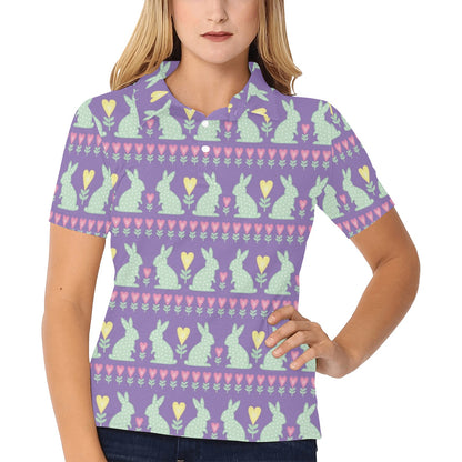 Rabbit Pattern Print Design RB01 Women's Polo Shirt