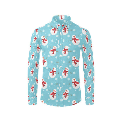 Snowman Print Design LKS304 Men's Long Sleeve Dress Shirt
