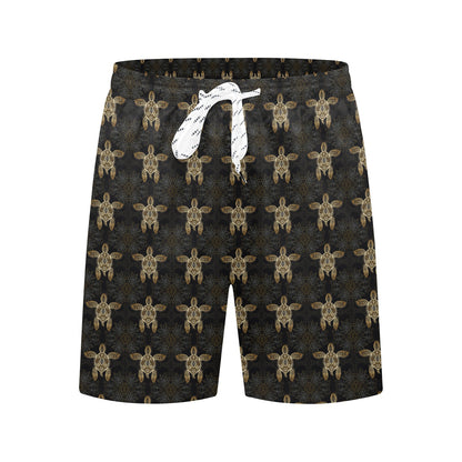 Gold Tribal Turtle Polynesian Design Men's Swim Trunks Beach Shorts