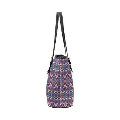 Indian Navajo Pink Themed Design Print Leather Tote Bag
