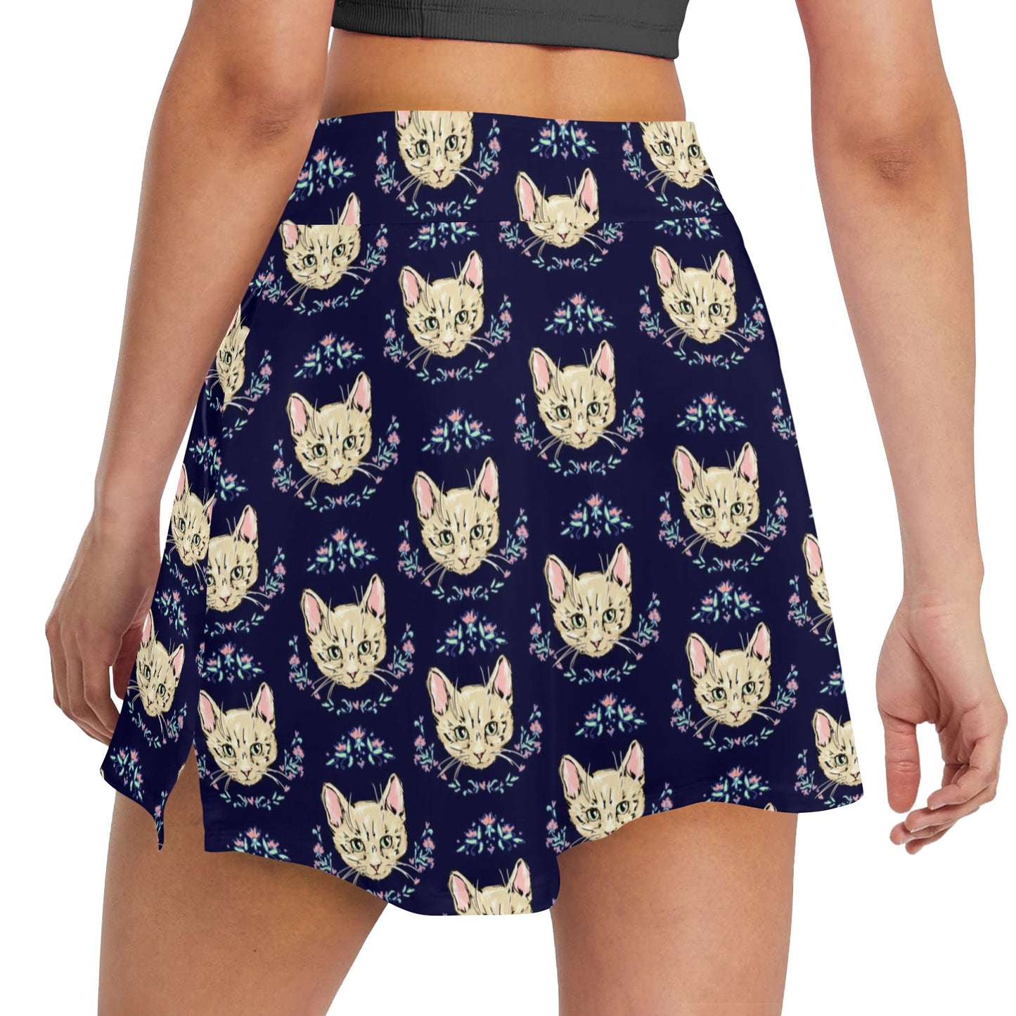 Cat Head with flower Print Pattern 17" Golf & Pickleball Skort with Pockets