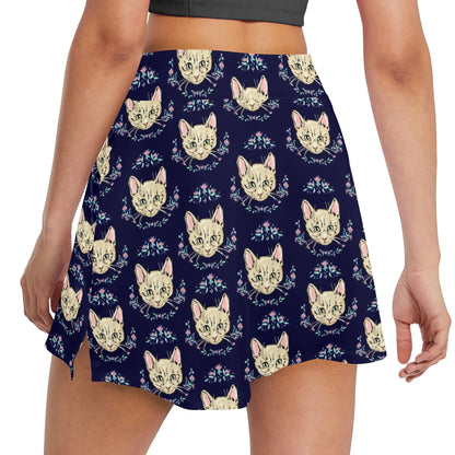 Cat Head with flower Print Pattern 17" Golf & Pickleball Skort with Pockets