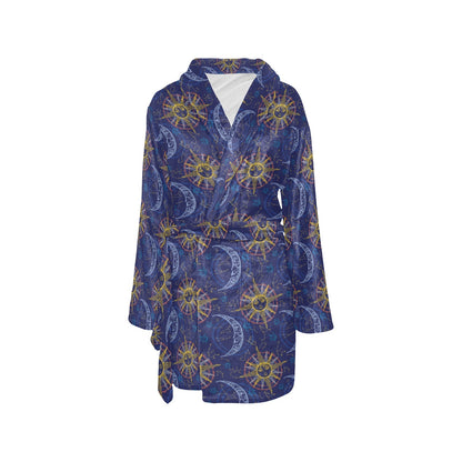 Celestial Moon Sun Pattern Print Design 01 Women's Fleece Robe