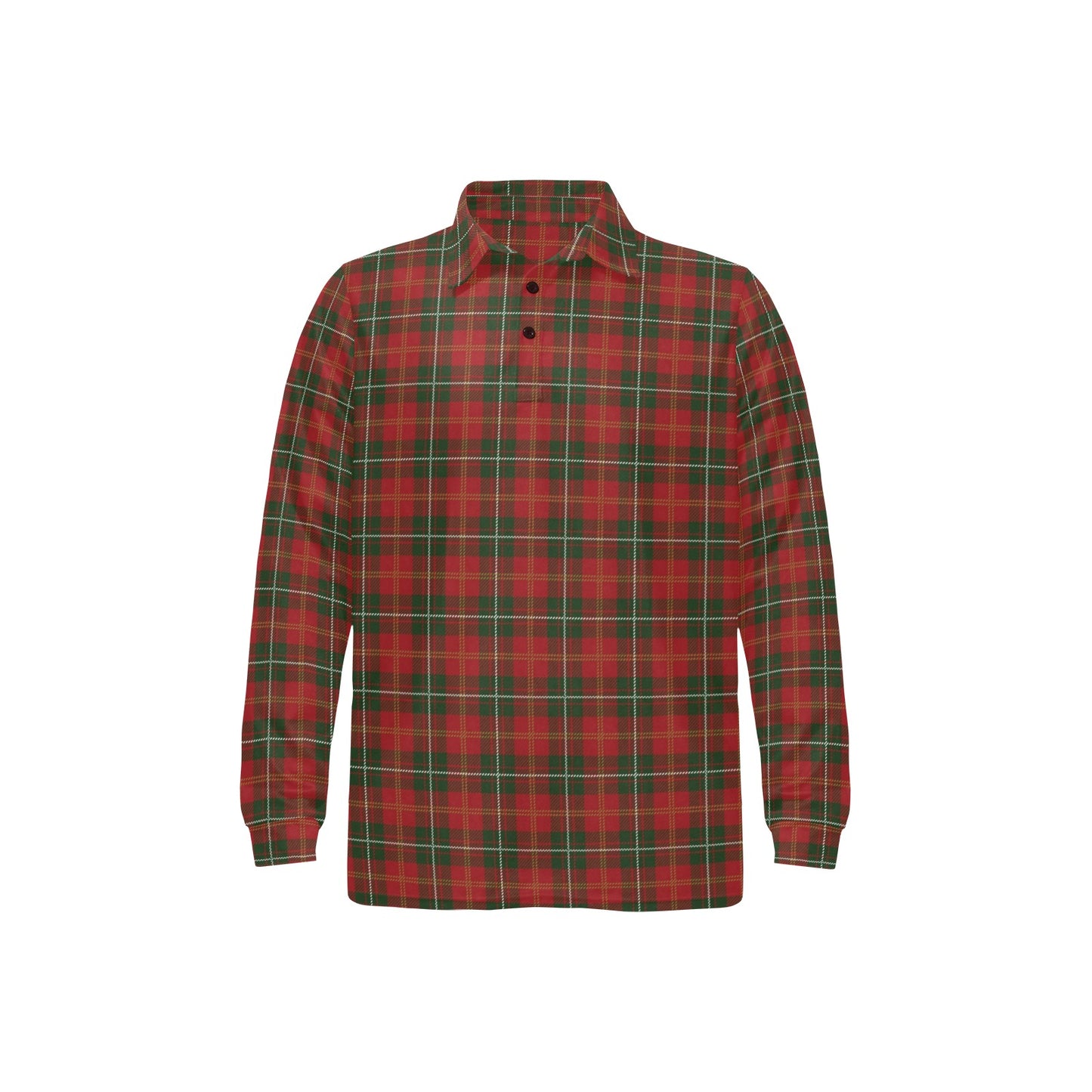 Holiday Tartan Plaid Pattern Long Sleeve Polo Shirt For Men's