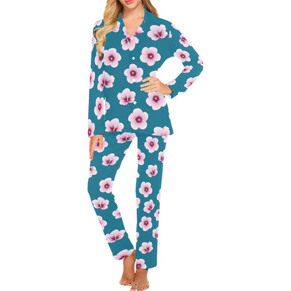 Cherry Blossom Pattern Print Design CB08 Women's Long Pajama Set
