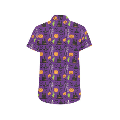 Halloween Print Design LKS403 Men Short Sleeve Button Up Shirt