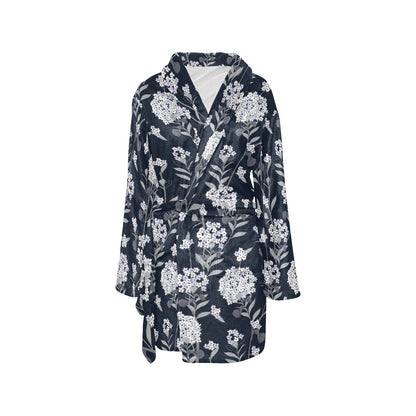 Hydrangea Pattern Print Design HD07 Women's Fleece Robe