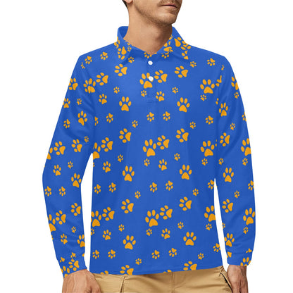 Paw Pattern Print Design A03 Long Sleeve Polo Shirt For Men's