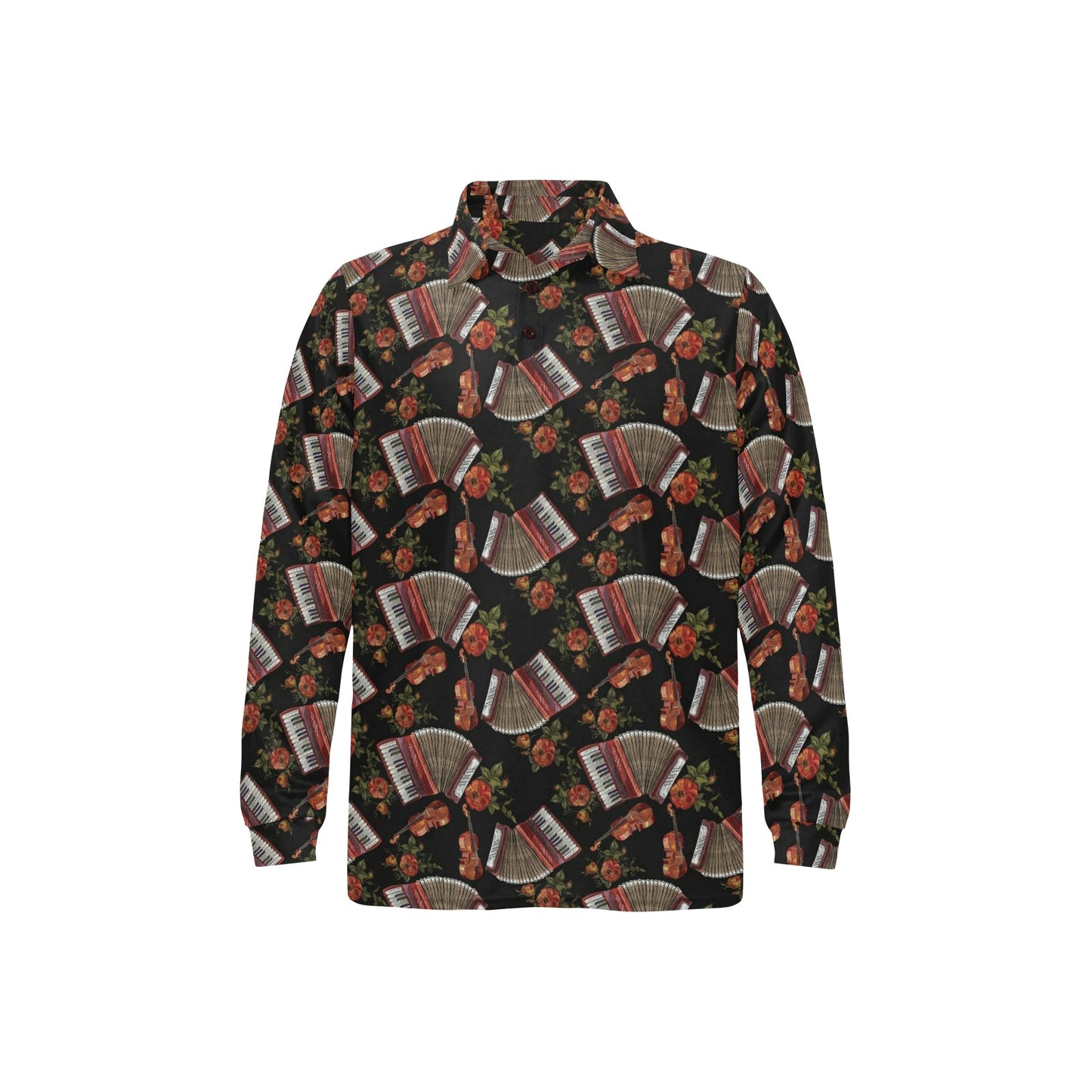 Accordion Print Design LKS403 Long Sleeve Polo Shirt For Men's