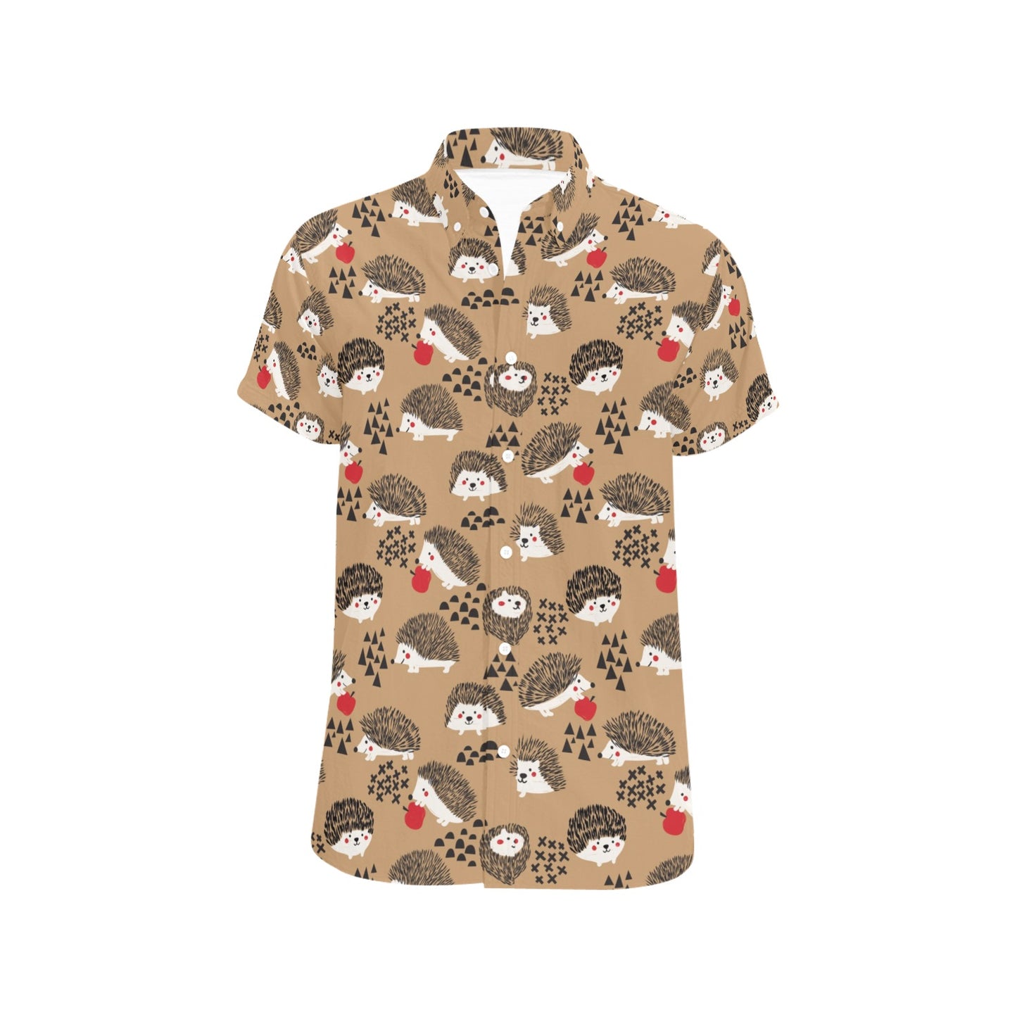 Hedgehog Print Design LKS403 Men Short Sleeve Button Up Shirt