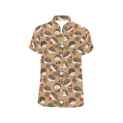 Hedgehog Print Design LKS403 Men Short Sleeve Button Up Shirt