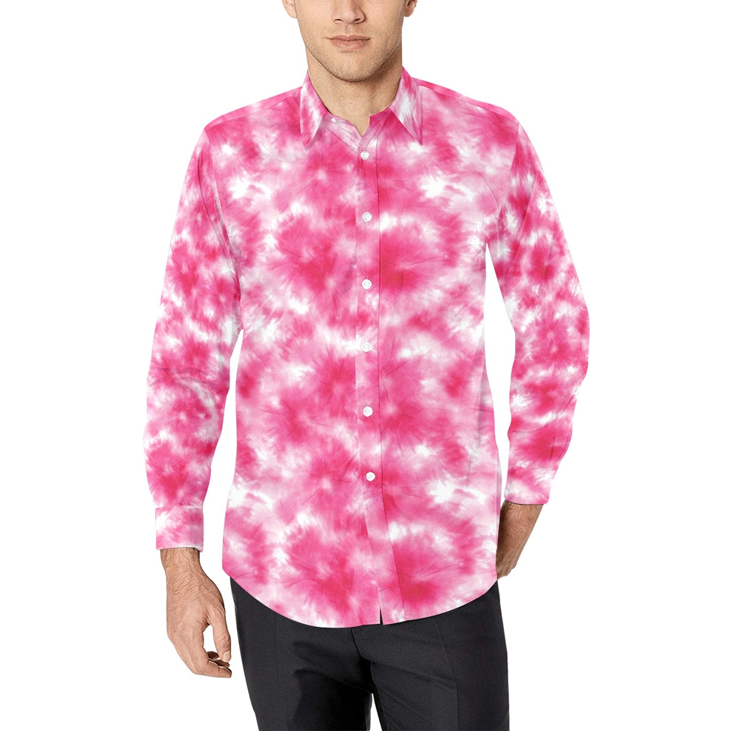 Tie Dye Pink Print Design LKS304 Men's Long Sleeve Dress Shirt