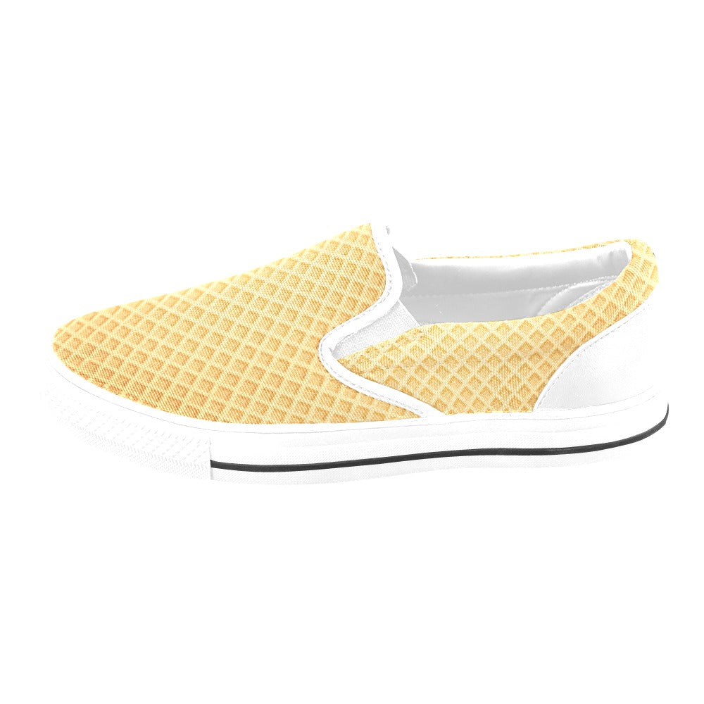 Waffle Texture Print Design LKS302 White Slip Ons Canvas Women's Shoes