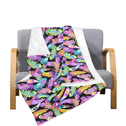 Neon Feather Pattern Print Design A02 Premium Quilt