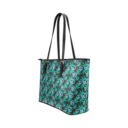 Peace Sign Themed Design Print Leather Tote Bag