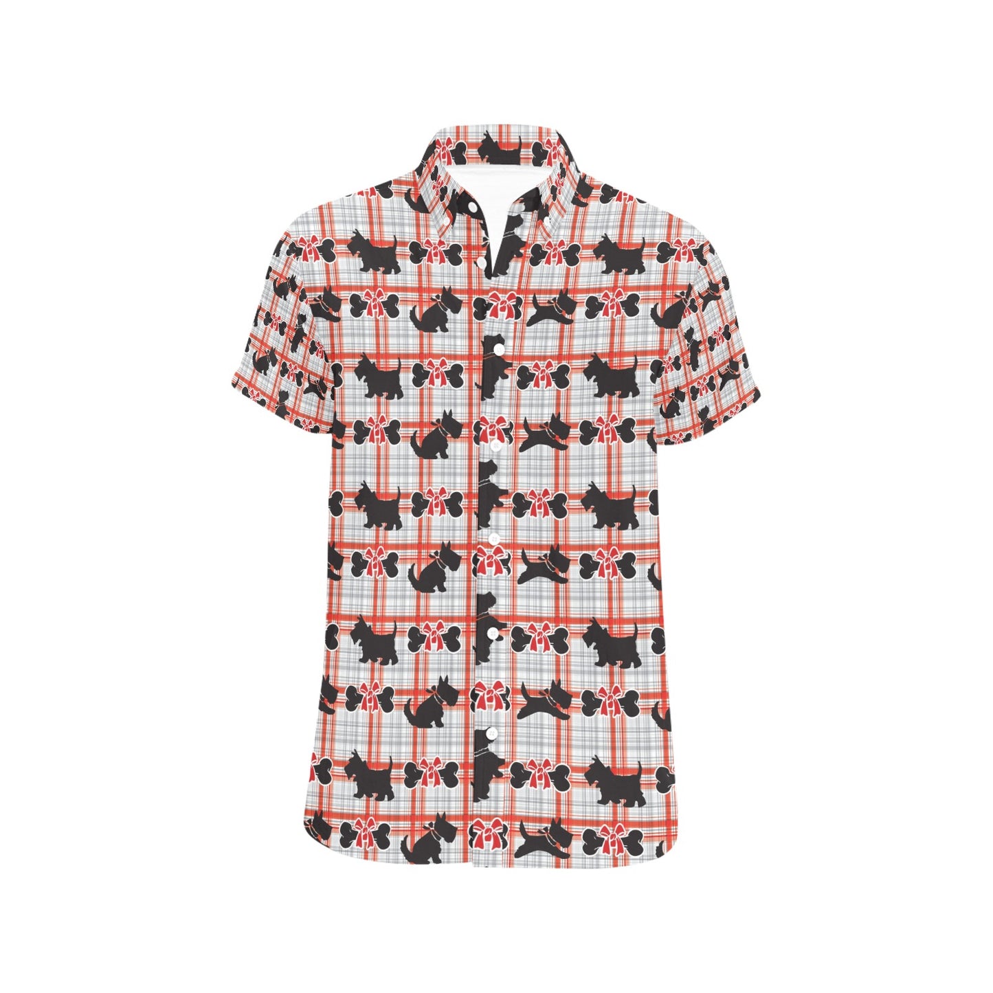 Scottish Terriers Print Design LKS3014 Men Short Sleeve Button Up Shirt