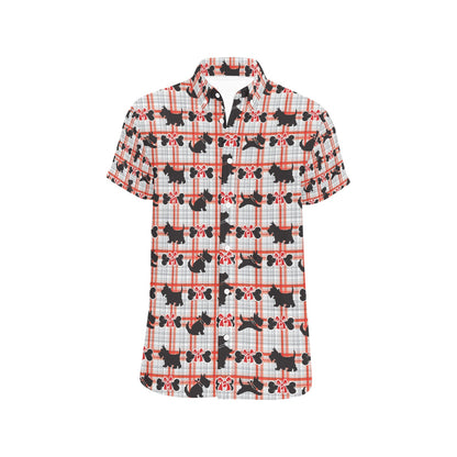 Scottish Terriers Print Design LKS3014 Men Short Sleeve Button Up Shirt