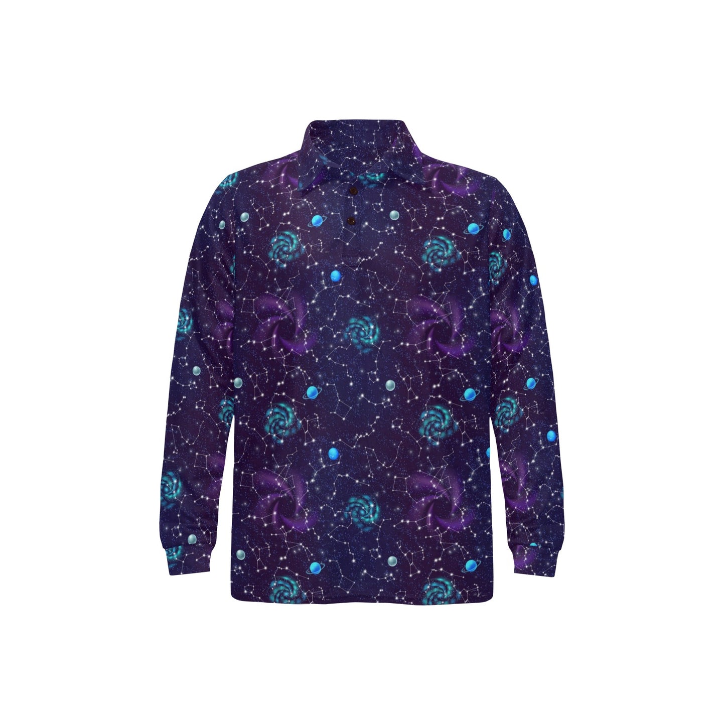 Zodiac Galaxy Design Print Long Sleeve Polo Shirt For Men's