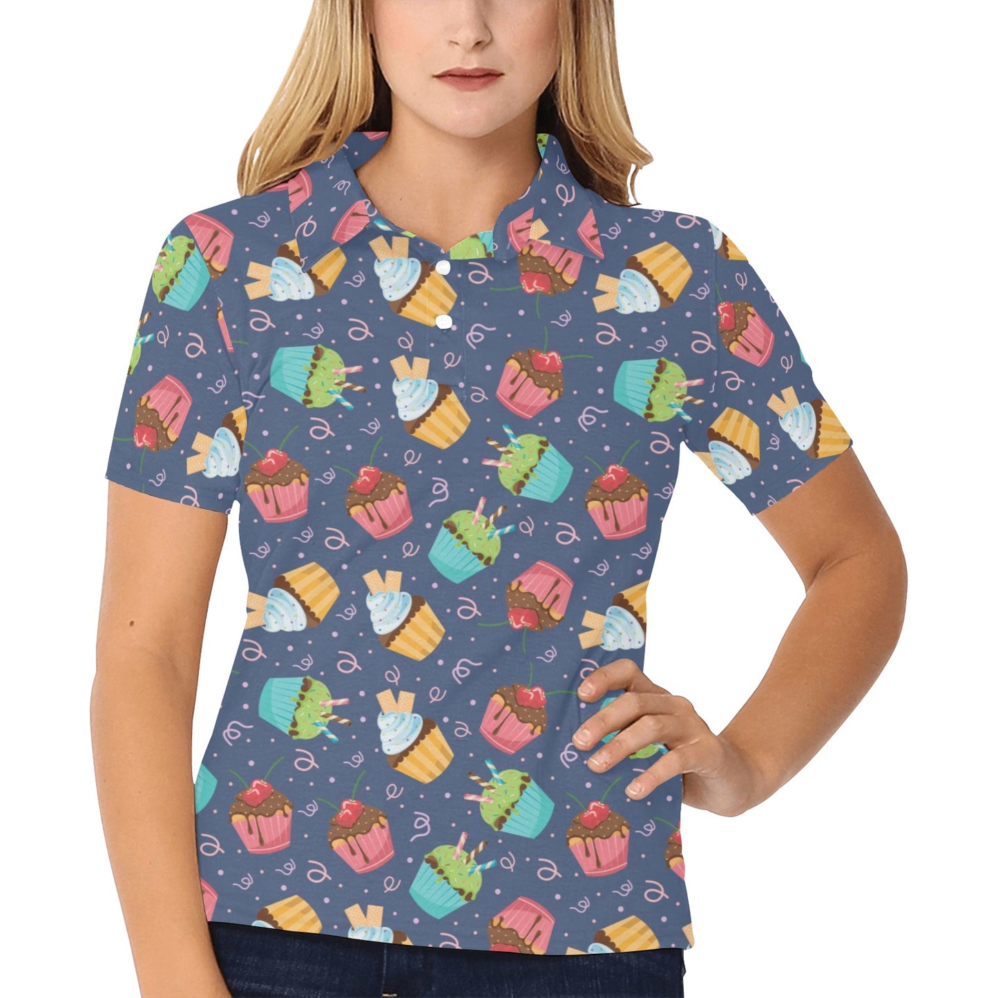 Cupcake Pattern Print Design 02 Women's Polo Shirt