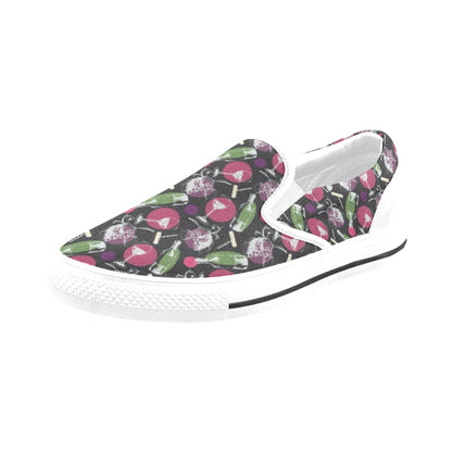 Wine Print Design LKS307 White Slip Ons Canvas Women's Shoes
