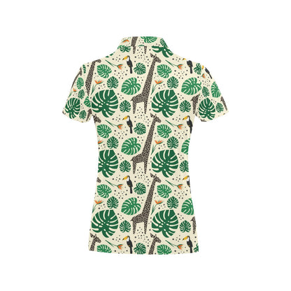 Rainforest Giraffe Pattern Print Design A02 Women's Polo Shirt