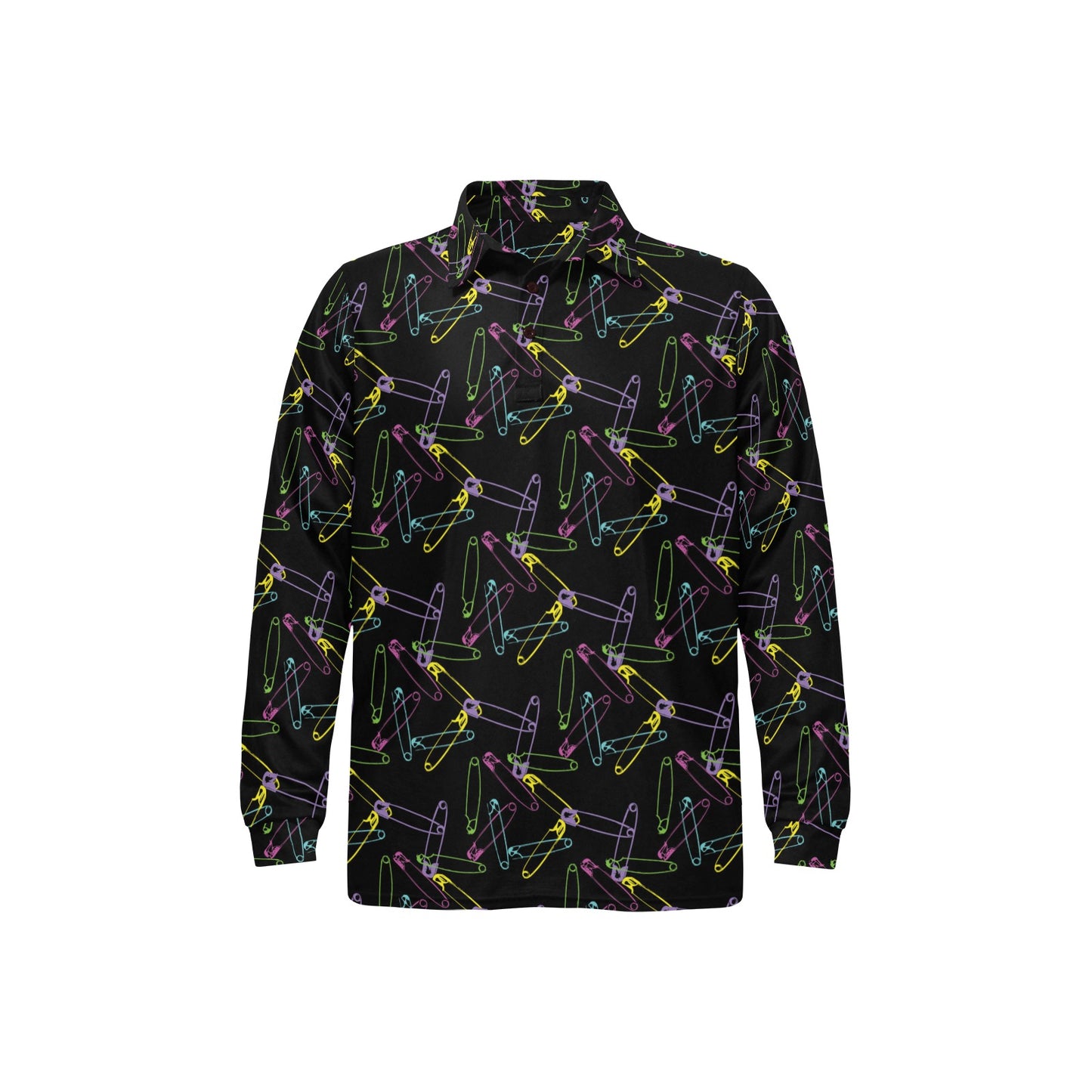 Safety Pin Print Design LKS304 Long Sleeve Polo Shirt For Men's