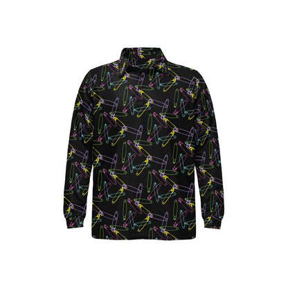 Safety Pin Print Design LKS304 Long Sleeve Polo Shirt For Men's