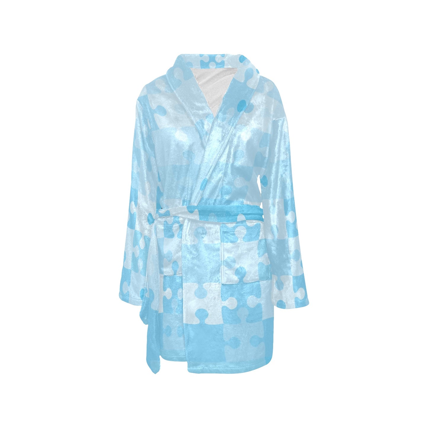 Puzzle Blue Pattern Print Design A04 Women's Fleece Robe