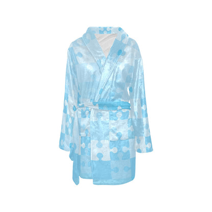 Puzzle Blue Pattern Print Design A04 Women's Fleece Robe