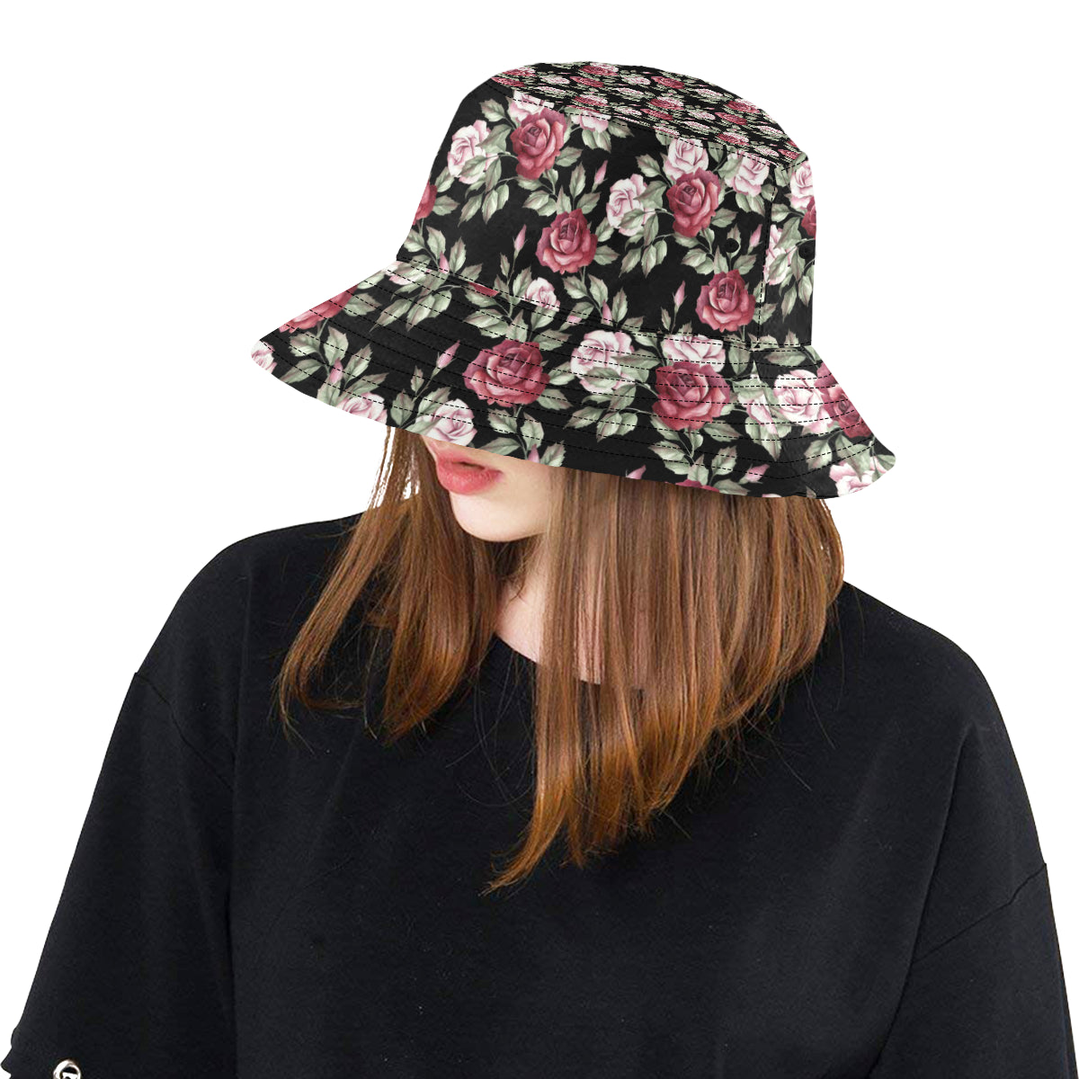 Rose Red Pink Pattern Print Design RO03 Unisex Bucket Hat