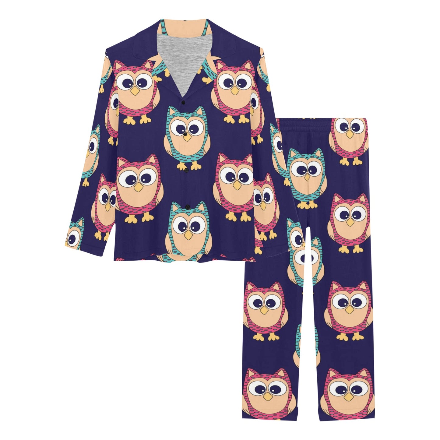 Owl Pattern Print Design A06 Women's Long Pajama Set