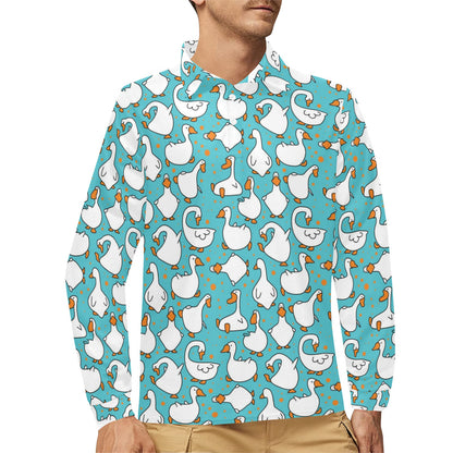 Goose Print Design LKS403 Long Sleeve Polo Shirt For Men's