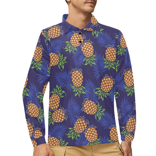 Pineapple Pattern Print Design PP02 Long Sleeve Polo Shirt For Men's