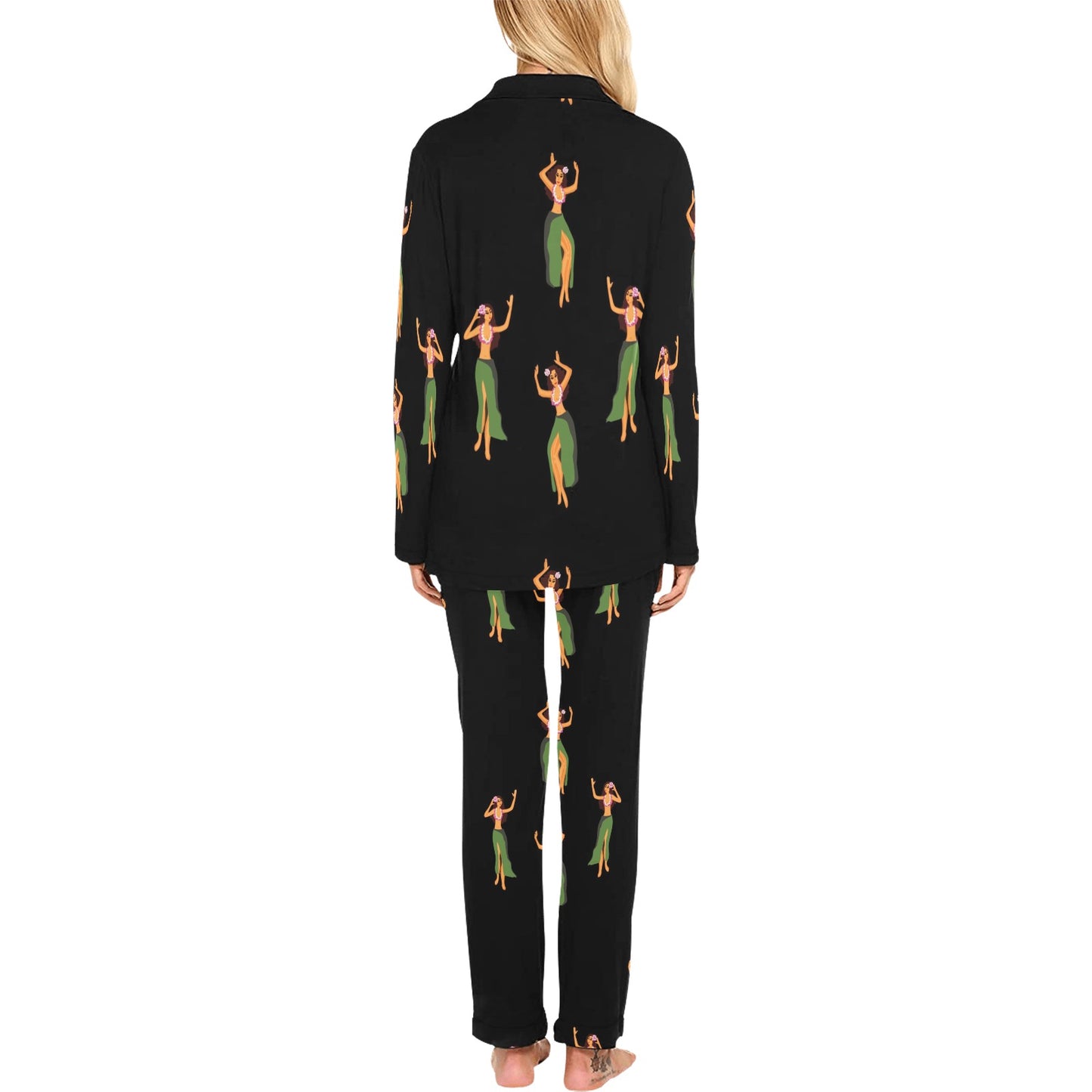 Hula Dancers Girl Pattern Print Design 01 Women's Long Pajama Set