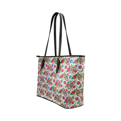 Sugar Skull Colorful Themed Print Leather Tote Bag