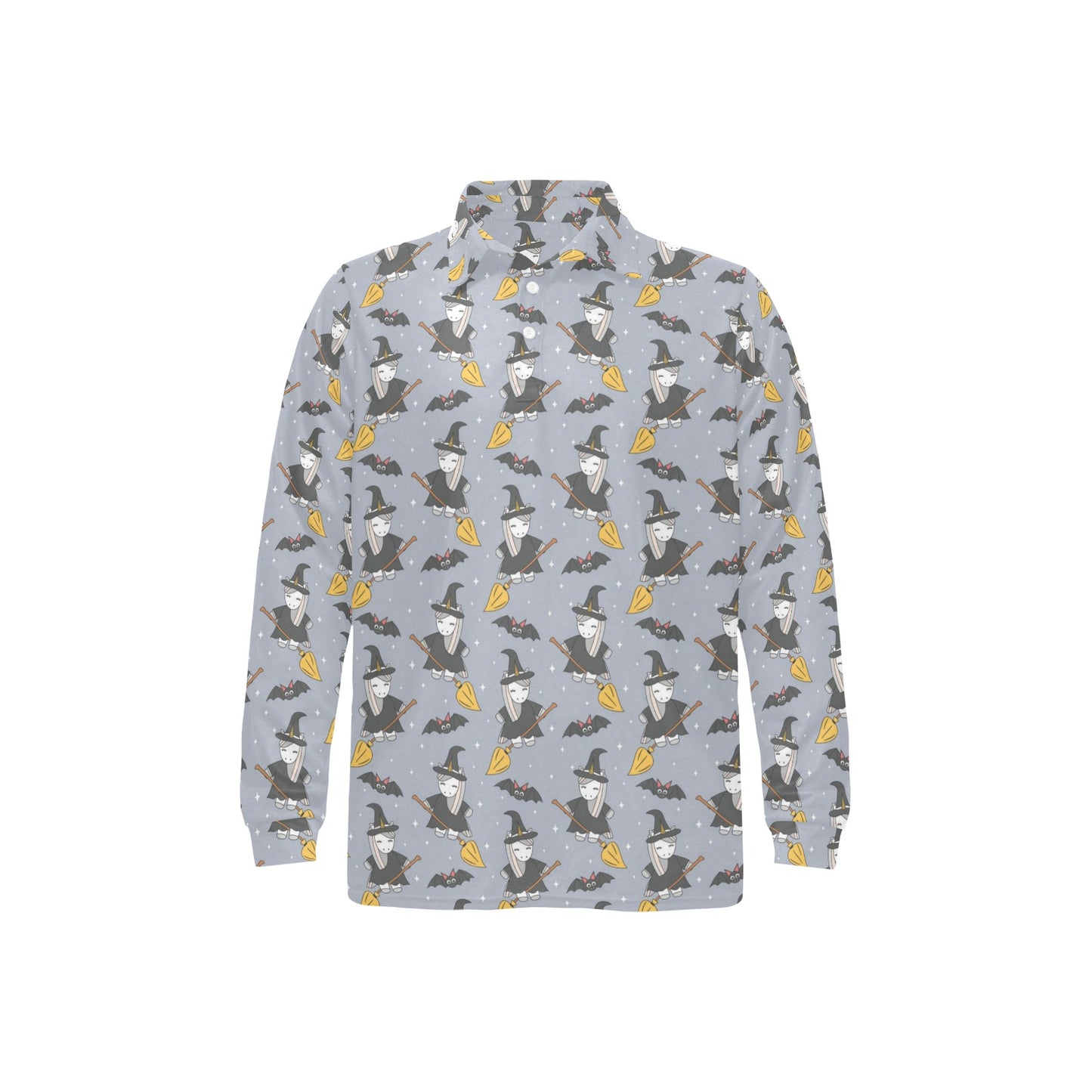 Witch Print Design LKS307 Long Sleeve Polo Shirt For Men's