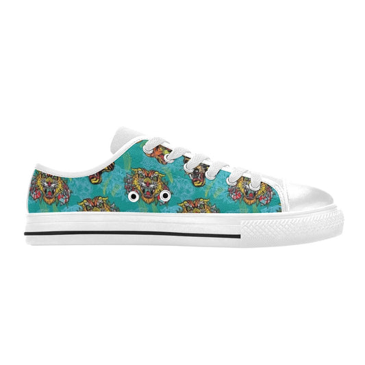 Tattoo Tiger Head Print Design LKS304 Women's White Low Top Shoes
