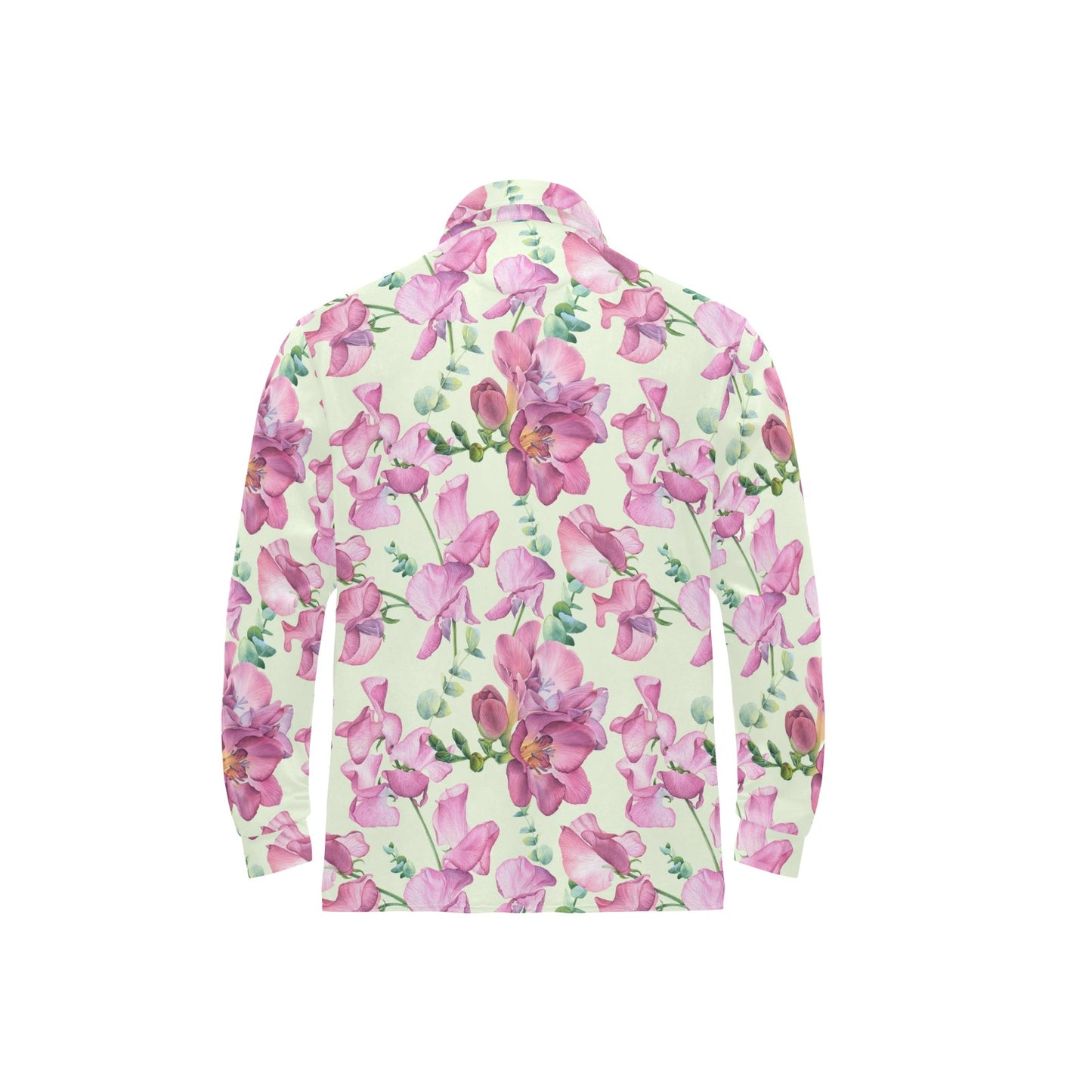 Peony Pattern Print Design PE011 Long Sleeve Polo Shirt For Men's
