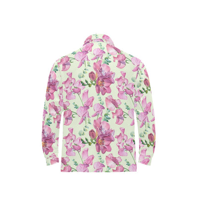 Peony Pattern Print Design PE011 Long Sleeve Polo Shirt For Men's