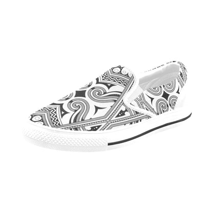 Samoan Pattern Print Design LKS302 White Slip Ons Canvas Women's Shoes