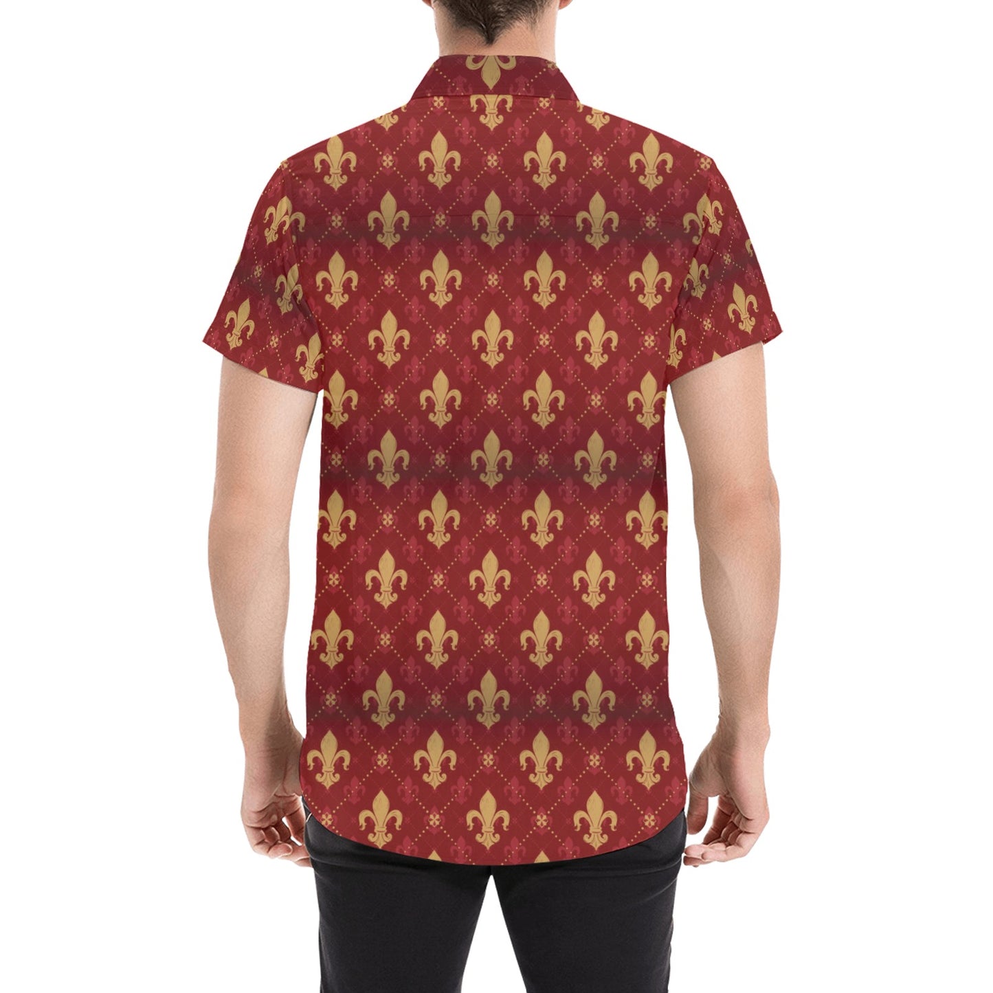 Fleur De Lis Print Design LKS401 Men Short Sleeve Button Up Shirt