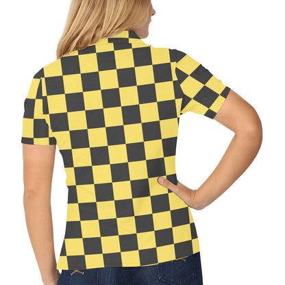 Checkered Yellow Pattern Print Design 03 Women's Polo Shirt