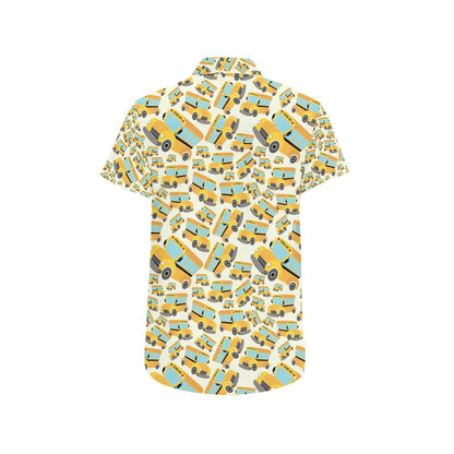School Bus Print Design LKS301 Men Short Sleeve Button Up Shirt