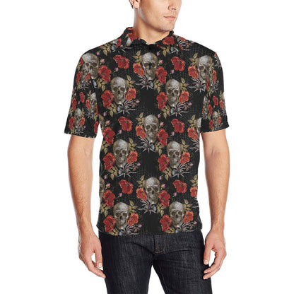 Spider Web Skull Rose Print Design LKS305 Men Polo Shirt