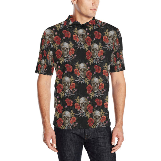 Spider Web Skull Rose Print Design LKS305 Men Polo Shirt