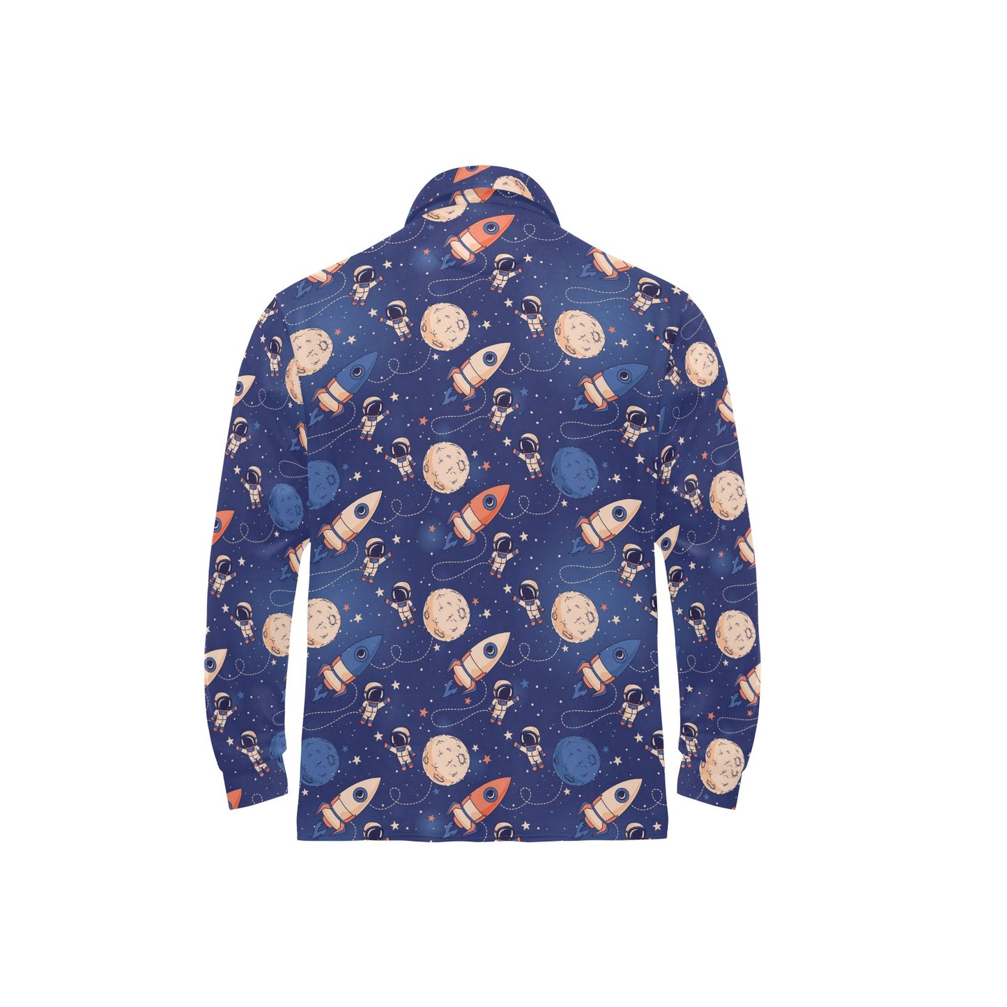 Space Astronaut Rocket Print Design LKS304 Long Sleeve Polo Shirt For Men's