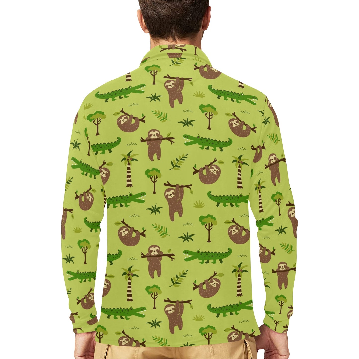 Alligator Pattern Print Design 04 Long Sleeve Polo Shirt For Men's