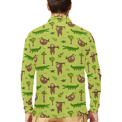 Alligator Pattern Print Design 04 Long Sleeve Polo Shirt For Men's